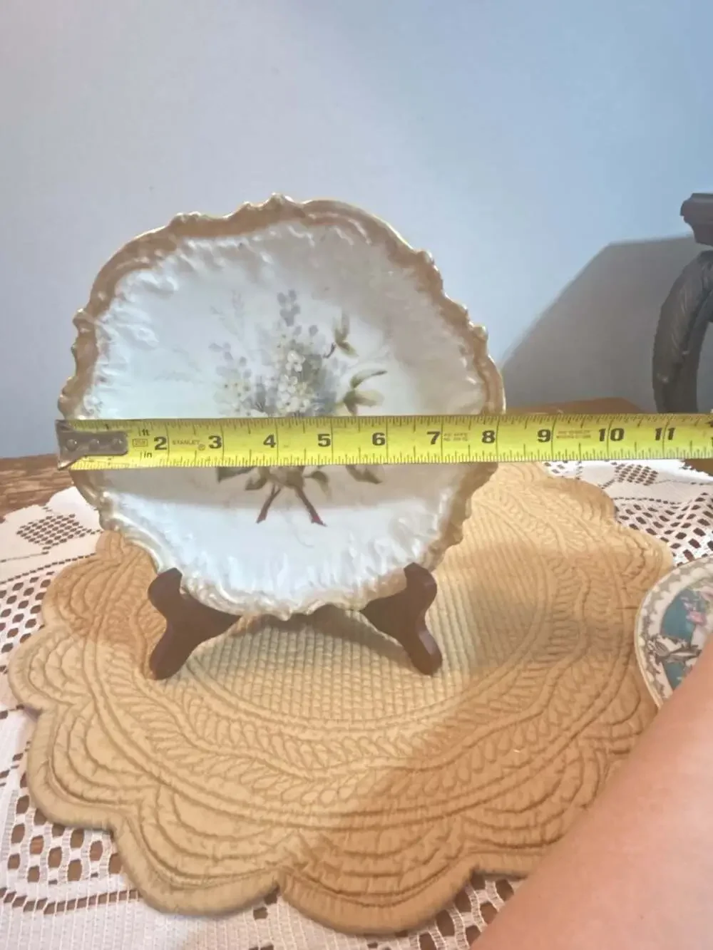 Antique French Porcelain Decorative Plate Hand Painted Lilac Floral Gilded Edge
